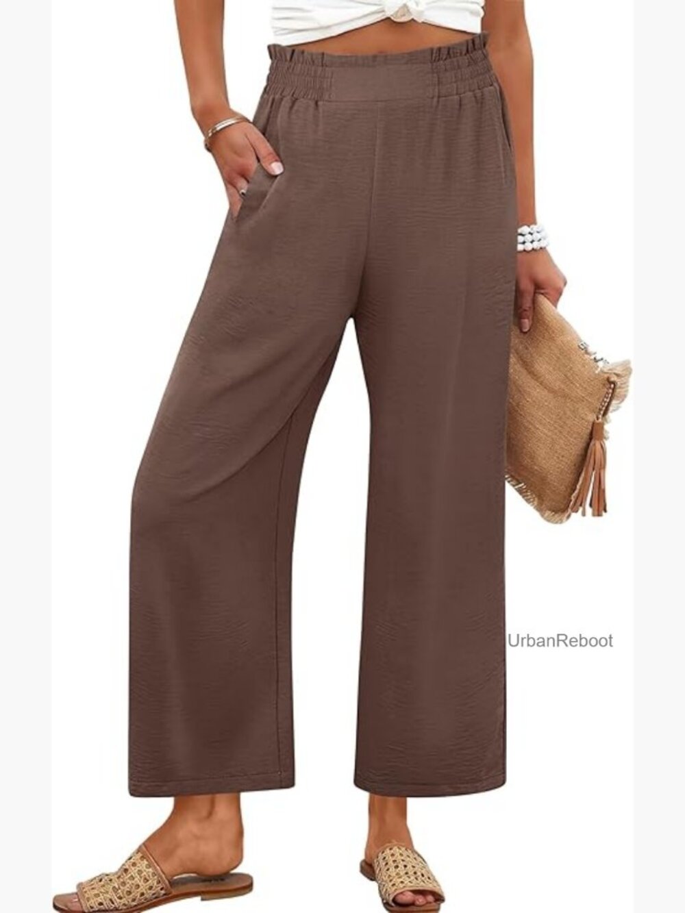 Wide Leg Palazzo Pants High Waisted Cropped Flowy Trousers with Pockets